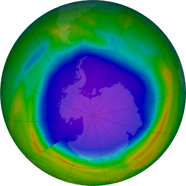 Antarctic ozone map for 01 October 2021